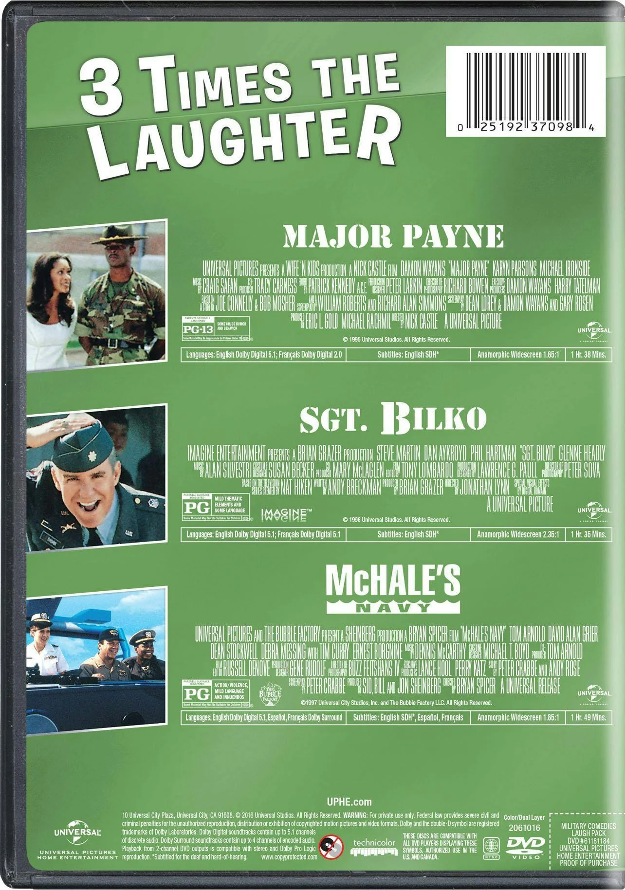3-movie Laugh Pack - Major Payne/Sgt. Bilko/McHale's Navy (DVD Set) [DVD] - Image 2