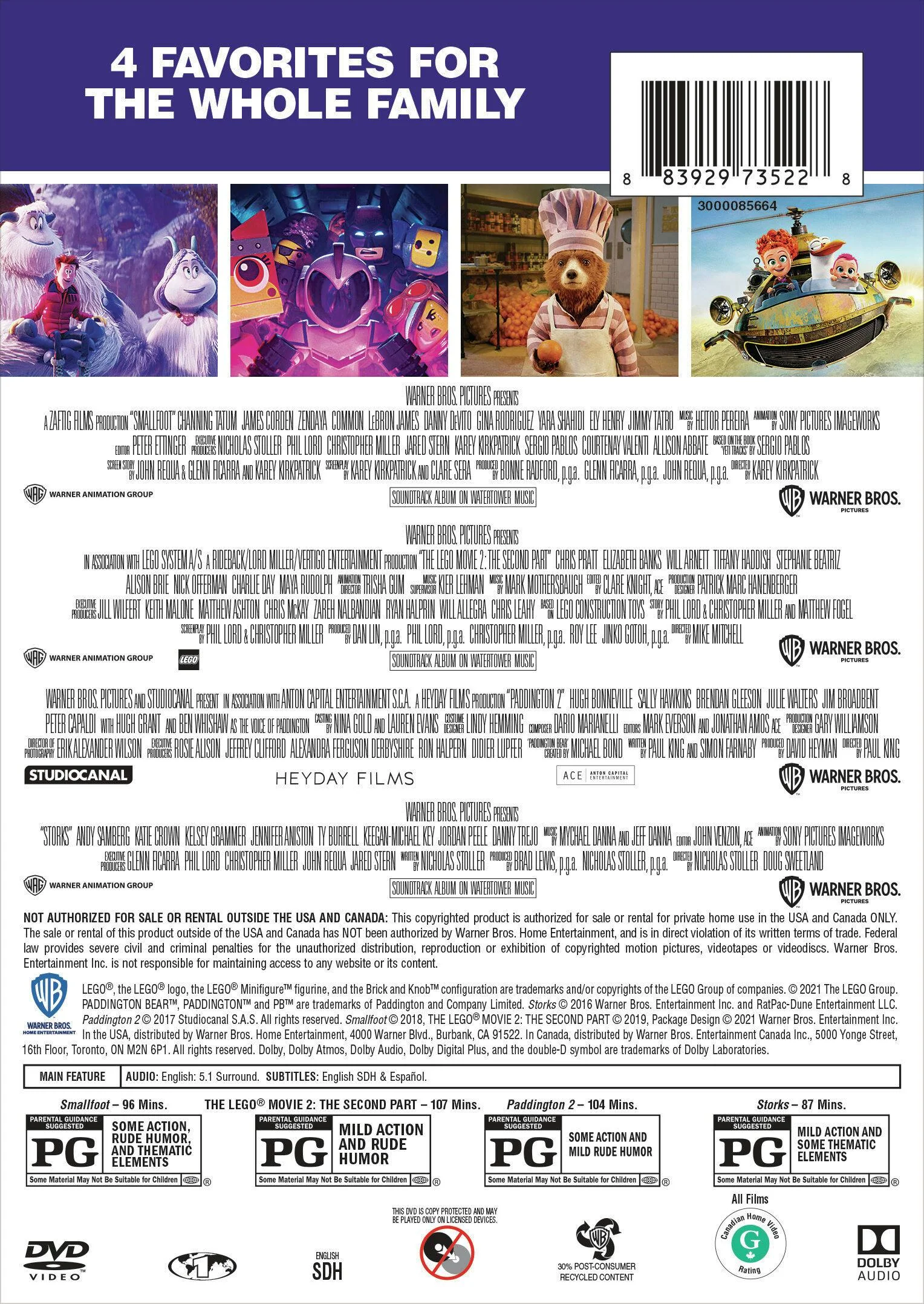 Smallfoot/The LEGO Movie 2/Paddington 2/Storks [DVD] - Image 3