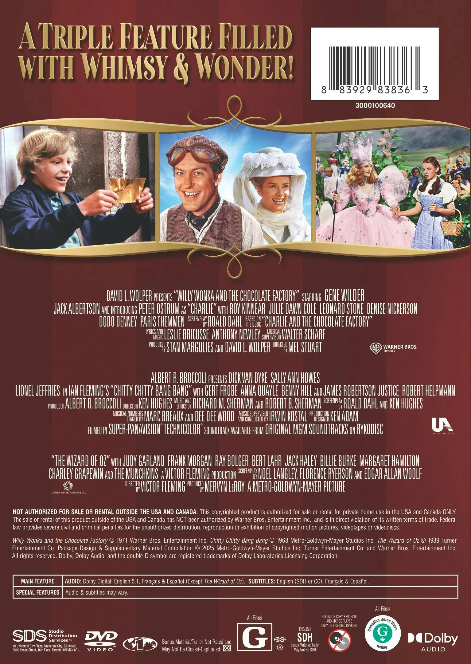 Chitty Chitty Bang Bang / Willy Wonka & The Chocolate Factory / Wizard of OZ Triple Feature (Triple Feature) [DVD] - Image 3