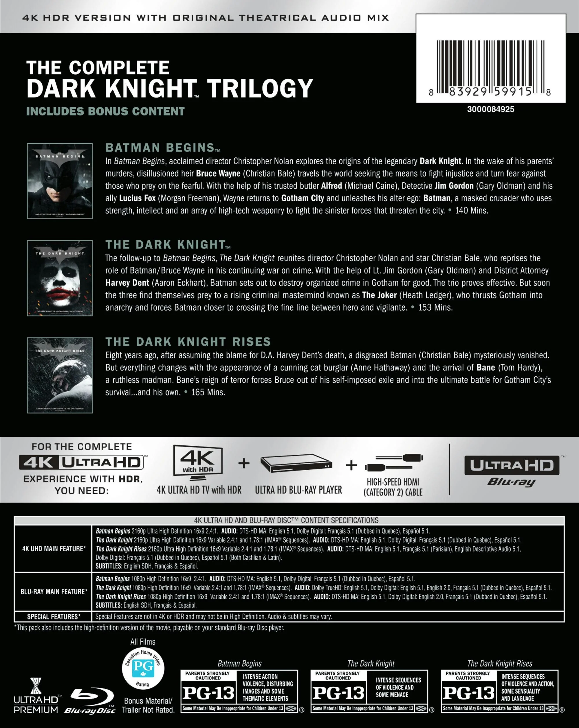 The Dark Knight Trilogy (4K Ultra HD + Blu-ray) [UHD] - Image 3