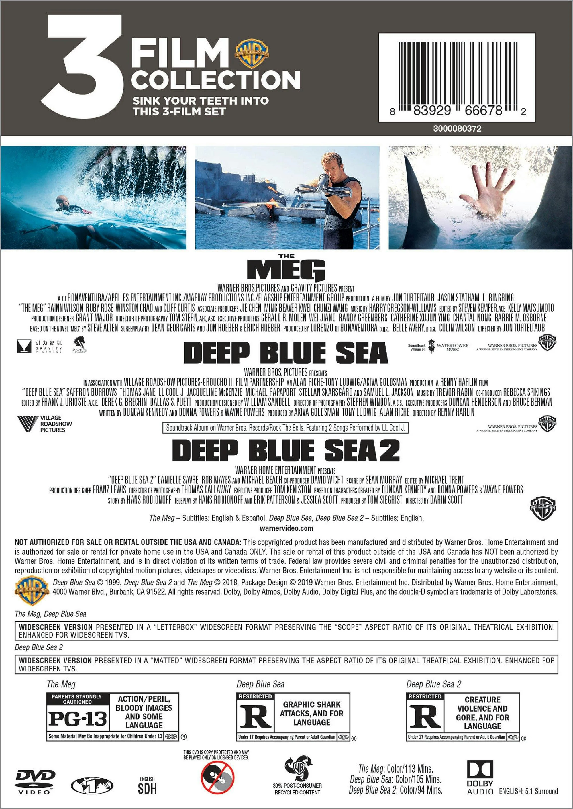 Deep Blue Sea/Deep Blue Sea 2/The Meg (DVD Set) [DVD] - Image 2