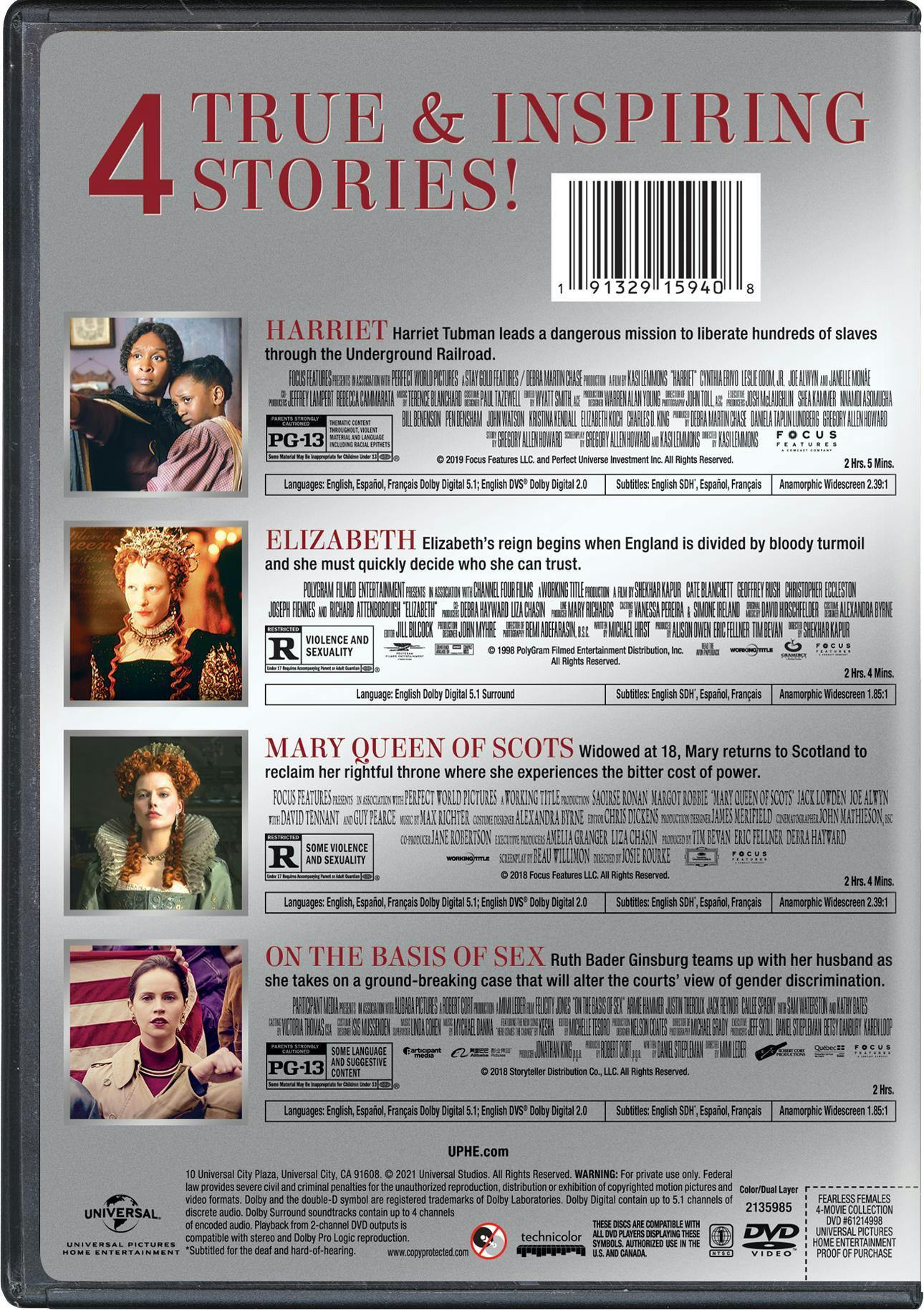 Fearless Females 4-Movie Collection (Harriet/Elizabeth/Mary Q [DVD] - Image 2