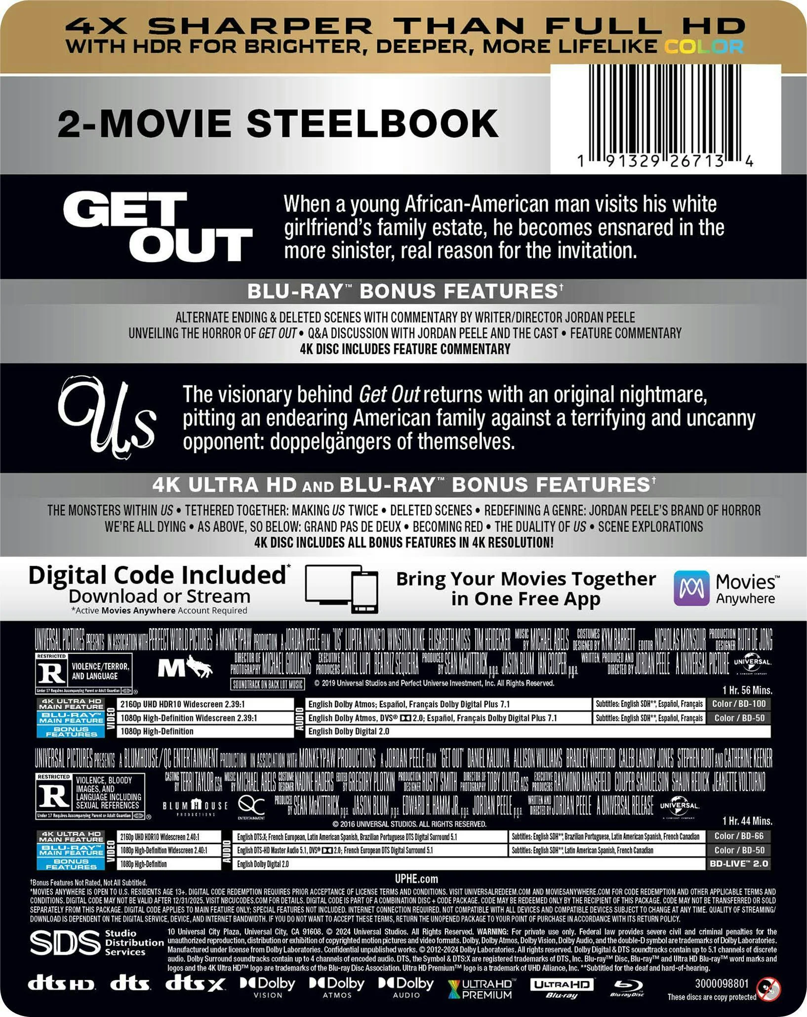 Get Out / Us Double Feature - Limited Edition Steelbook 4K Ultra HD + Blu-ray + Digital (Limited Edition 4K Ultra HD Steelbook + Blu-ray) [UHD] - Image 3