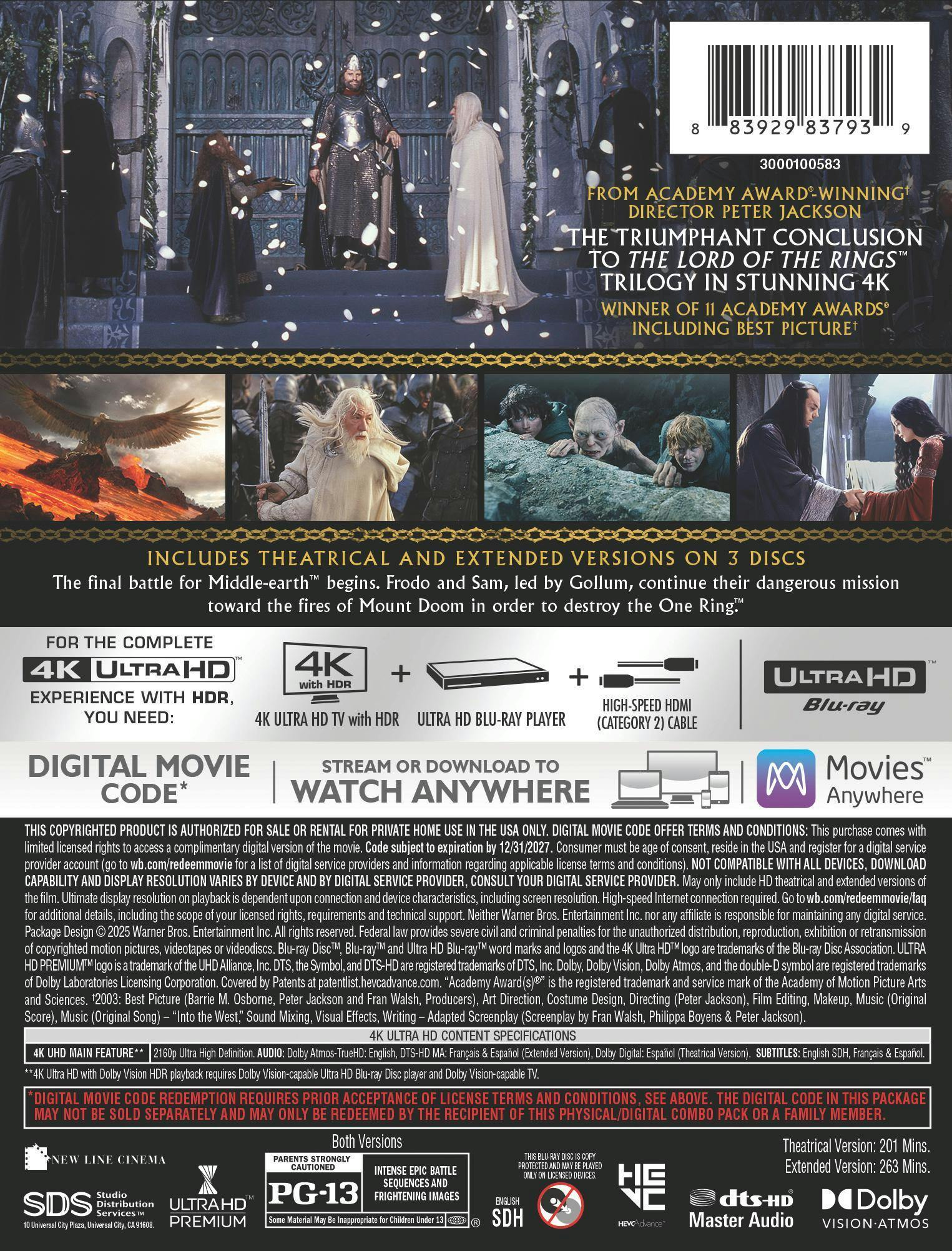 The Lord of the Rings: The Return of the King (Extended & Theatrical Versions) (Limited Edition 4K Ultra HD Steelbook + Digital) [UHD] - Image 3