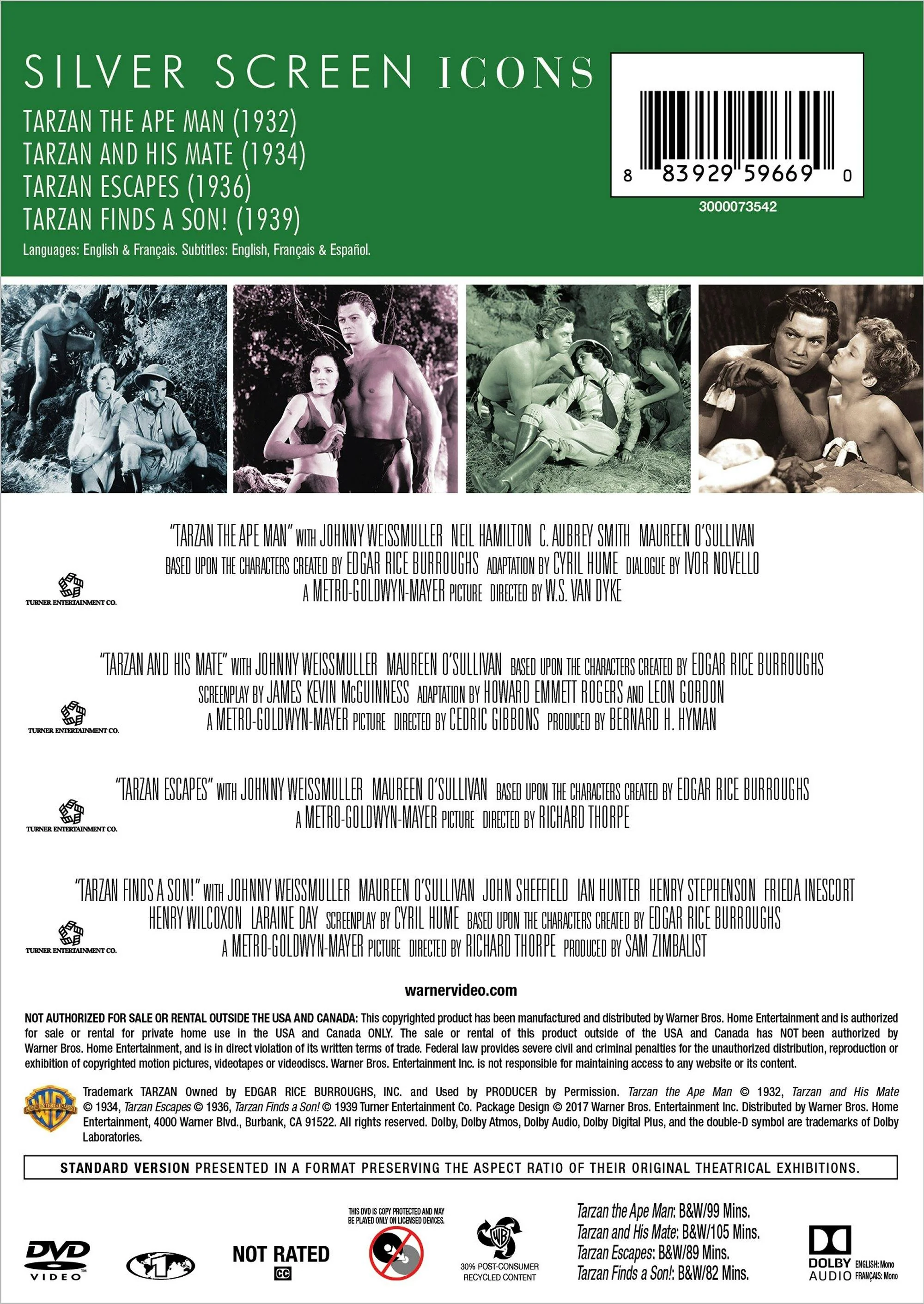 Silver Screen Icons - Johnny Weissmuller As Tarzan (DVD New Box Art) [DVD] - Image 2