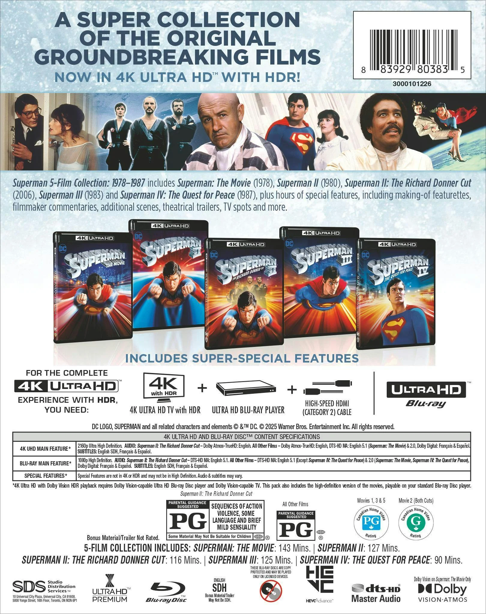 Superman 5-Film Col: I, II, II Donner Cut, III, IV (4K Ultra HD + Blu-ray) [UHD] - Image 3