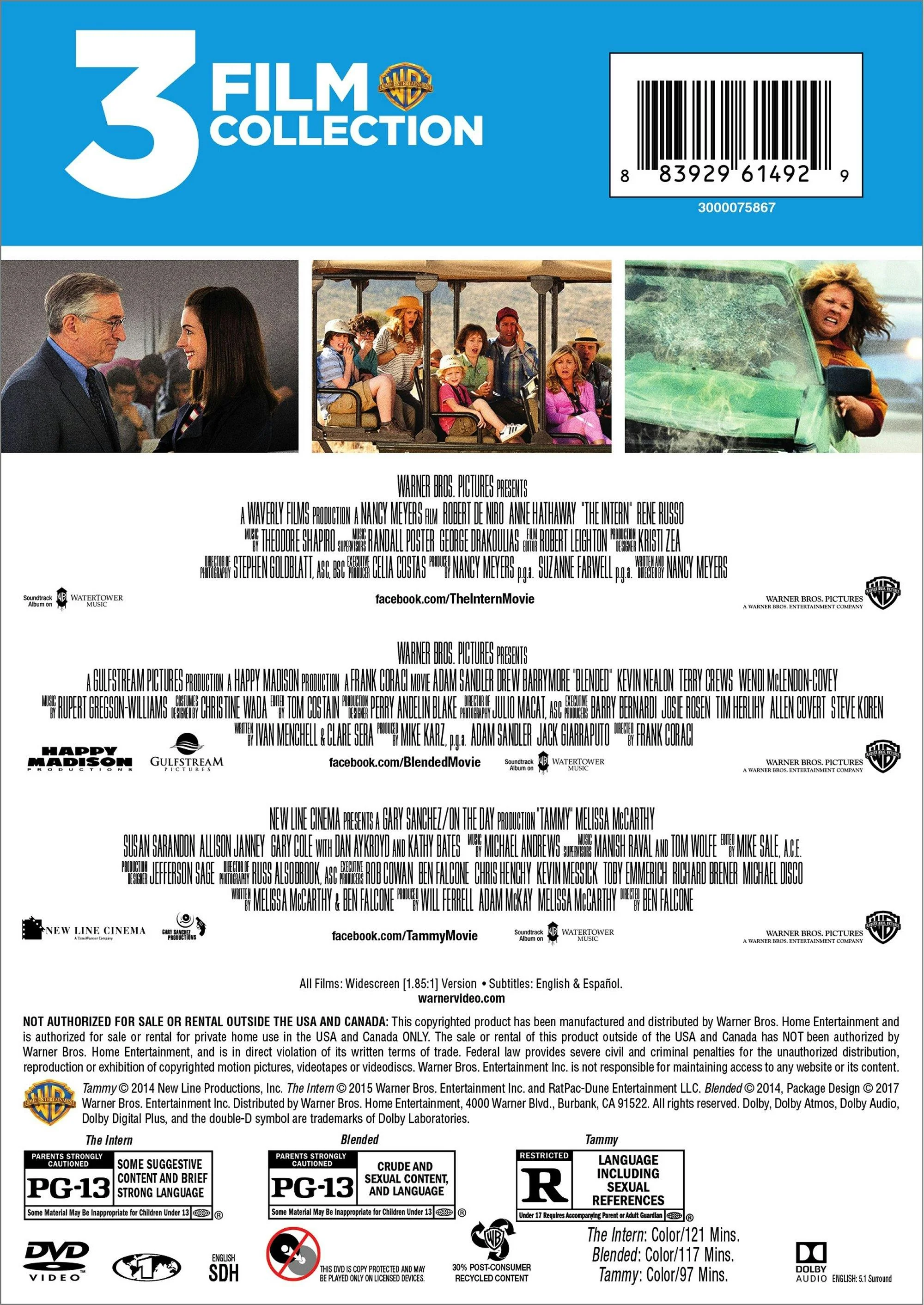 The Intern/Tammy/Blended (DVD Triple Feature) [DVD] - Image 2