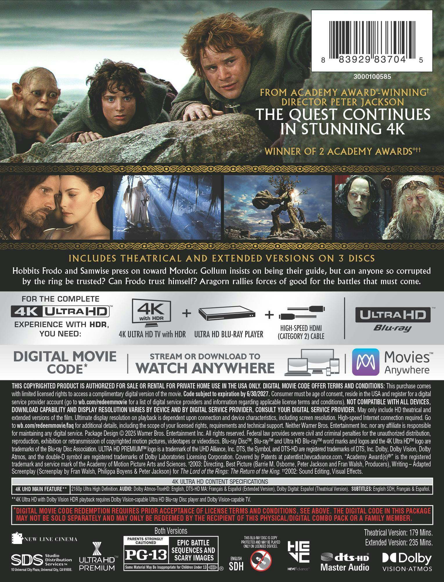 The Lord of the Rings: The Two Towers – Theatrical & Extended Version (Limited Edition 4K Ultra HD Steelbook + Digital) [UHD] - Image 3