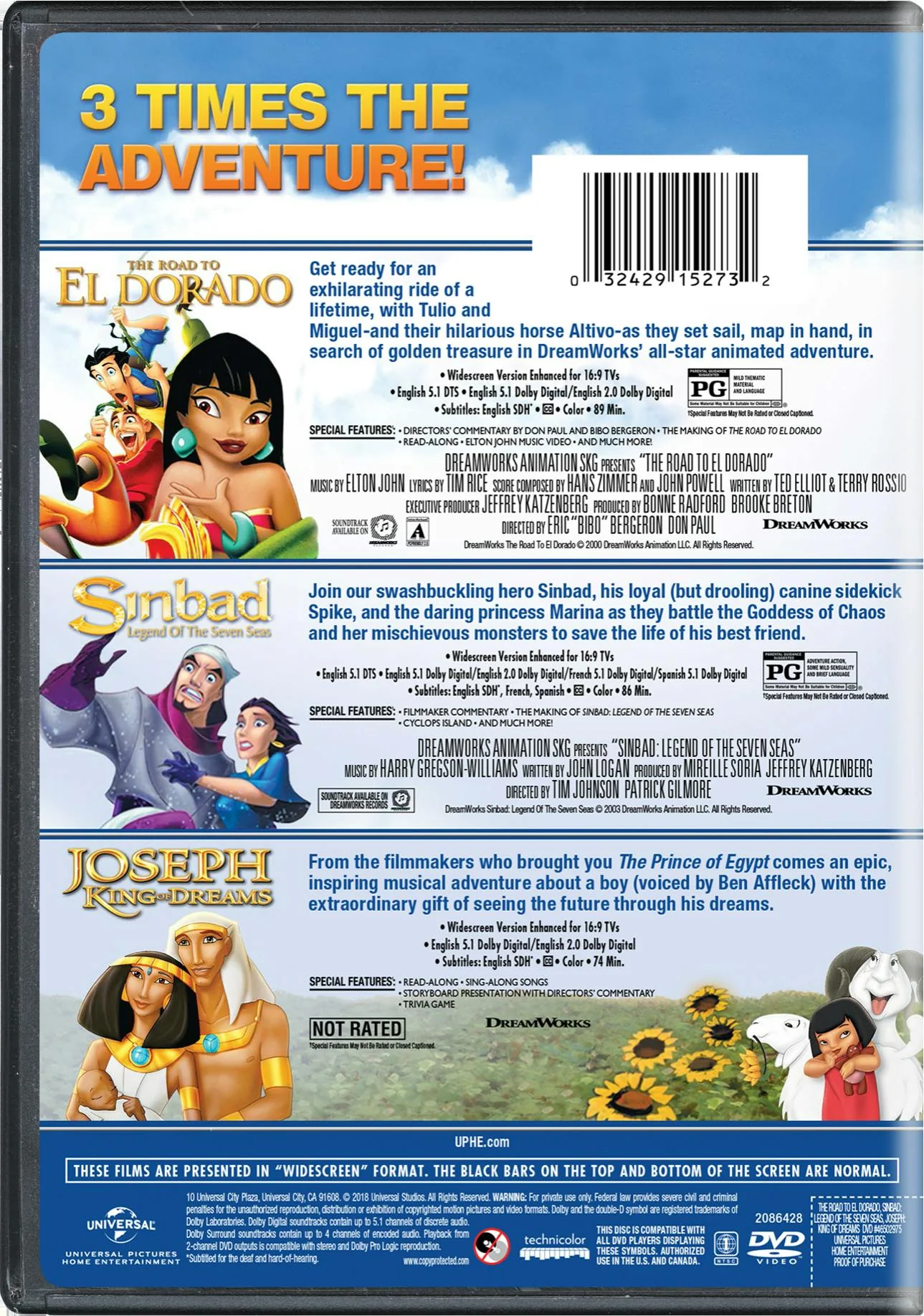 The Road to El Dorado/Sinbad: Legend of the Seven Seas/Joseph:... (DVD Triple Feature) [DVD] - Image 2