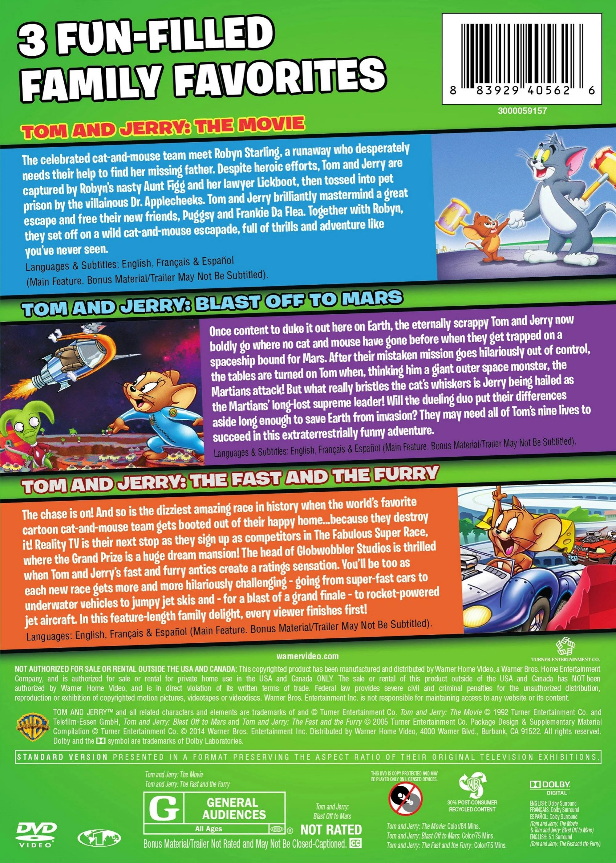 Tom and Jerry: The Movie/Blast Off to Mars/The Fast and the Furry (Box Set) [DVD] - Image 2