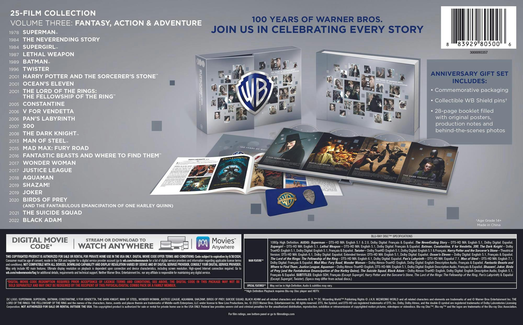 WB 100th 25Film Collection Vol 3 Fantasy, Action, Adventure (Blu-ray Set) [Blu-ray] - Image 3